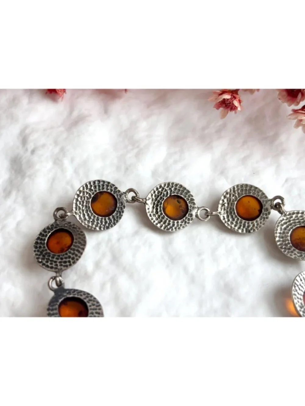 Natural Baltic Amber Modernist Chainlink Sterling Silver 925 Vintage Bracelet